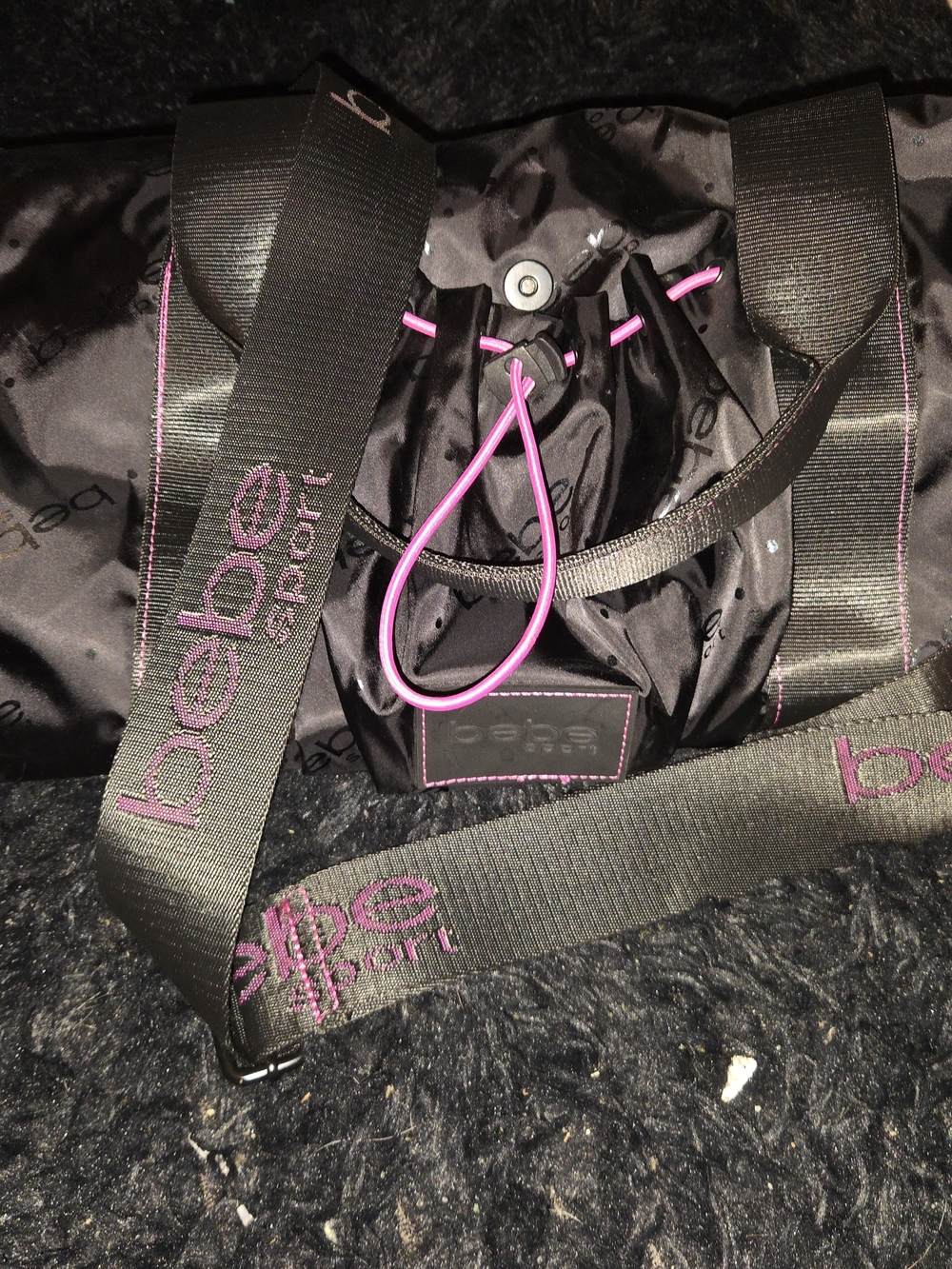 bebe Black Tote with Pink Accents